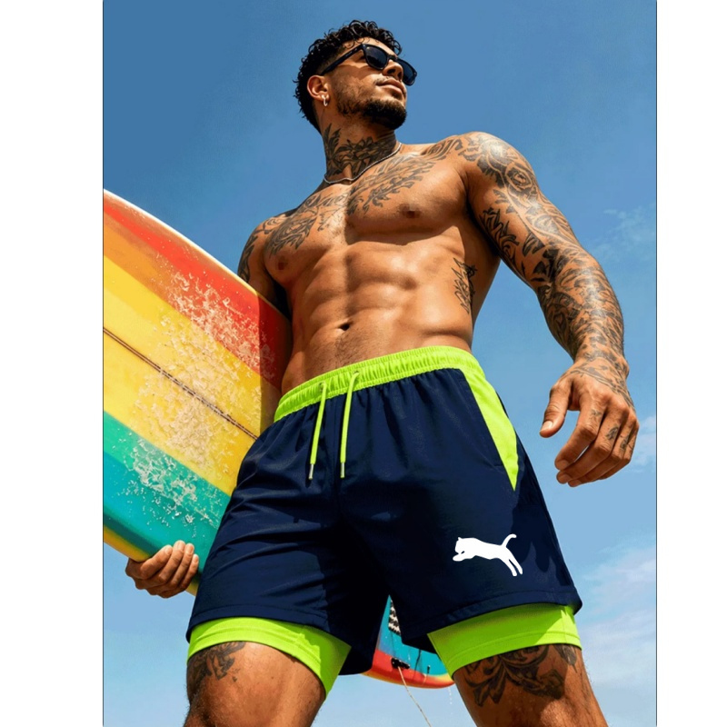 Compression Shorts Athletes - Herren-Laufshorts mit Geparden- und Leoparden-Silhouetten-Print, 2-in-1-Kompressions-Liner,
