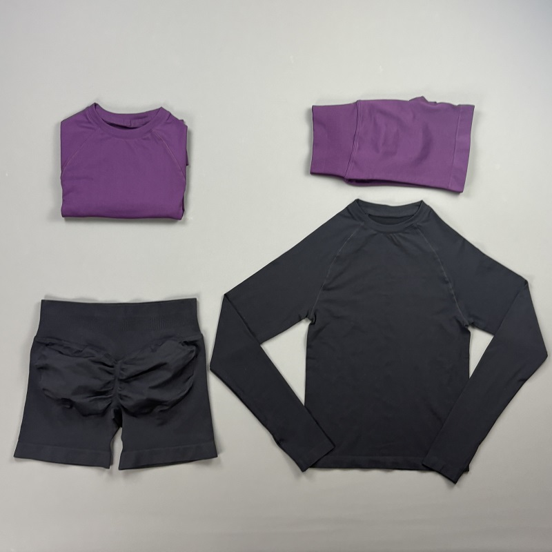 Compression Shorts Athletes - 2-teiliges Fitness-Set für Damen: Raglan-Langarmshirt mit