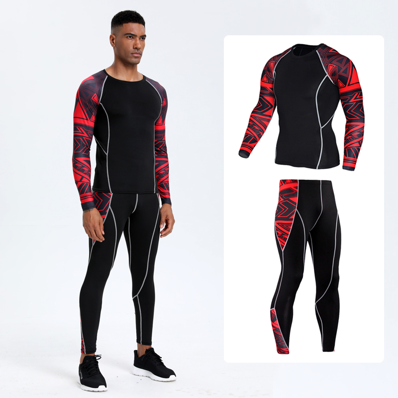 Compression Long Pant - PRO-Sport-Fitnessanzug für Herren: Schnelltrocknendes Langarm-T-Shirt und