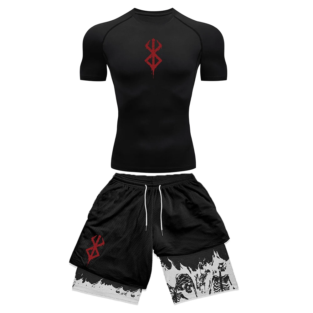 Compression Shorts Athletes - Anime 3D-gedrucktes Herren-Kompressionsset, kurzärmeliges Gym-Top +