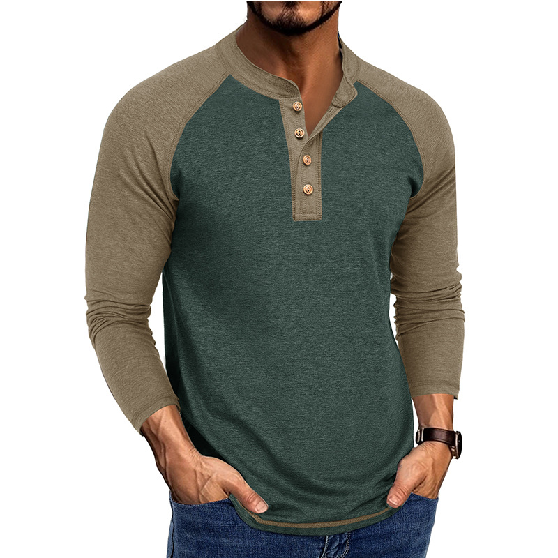 Base Layer Top - Herren Neues Langarm-Henley-Shirt mit Raglanärmeln, Lässiges