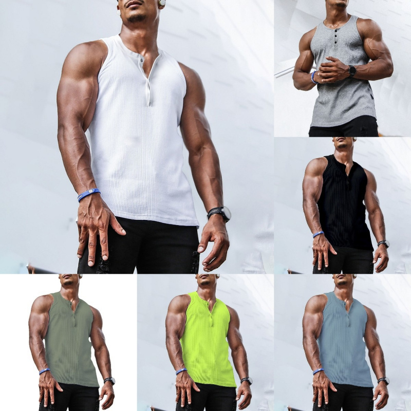 Undershirt Crew Neck - Geripptes Oberteil für Herren, ärmelloses Henley-Shirt,