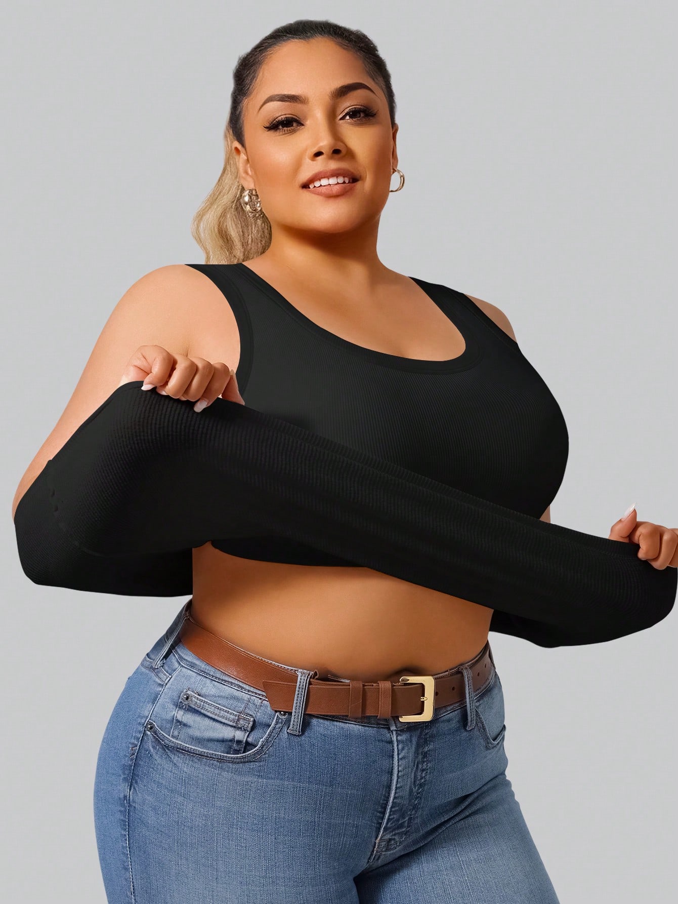 Tank Top Ribbed - Übergröße Damen Hochelastisches Geripptes Crop Tank